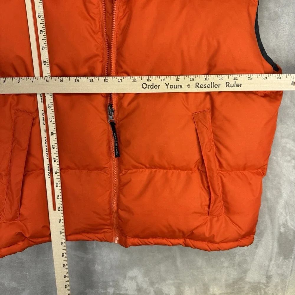 Vtg Y2K American‎ Eagle Reversible Down Puffer Vest Men's XL Orange Black Logo